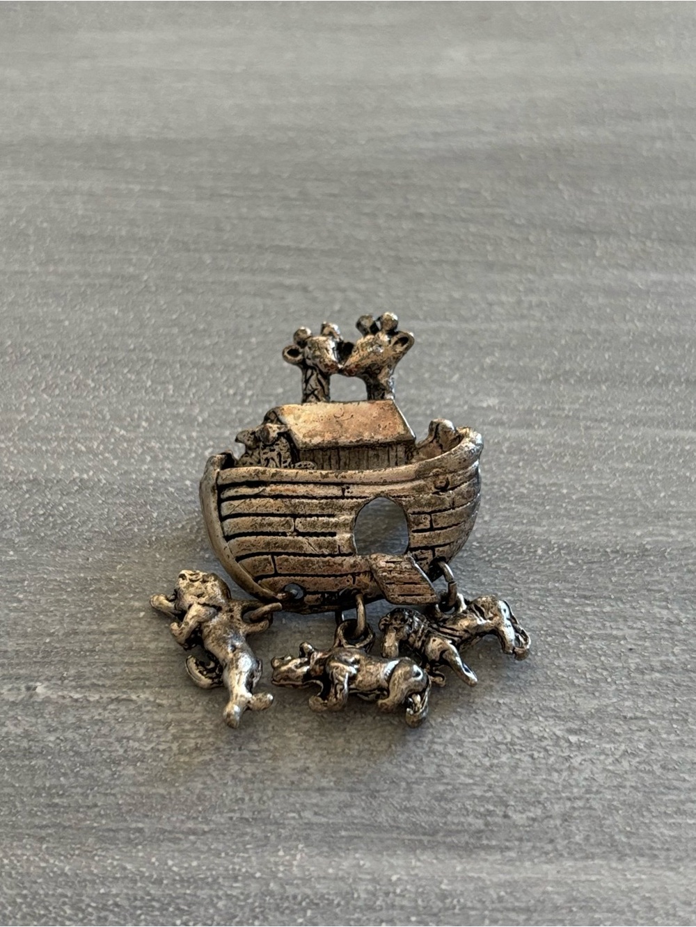 Vintage Silver-Tone Noah's Ark pin with Animal Charms